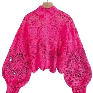 Trendy Hot Pink Lace Jacket